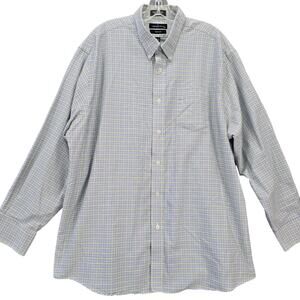 Statements Oxford White Blue Plaid Shirt Long Sleeves Button Down Men's Size XXL